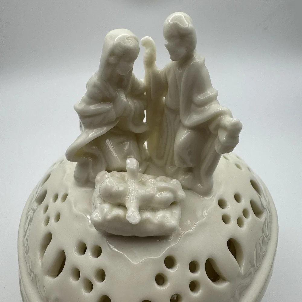 Vintage Jade Nativity Trinket Box Holy Family Jesus Mary Joseph Christmas Decor